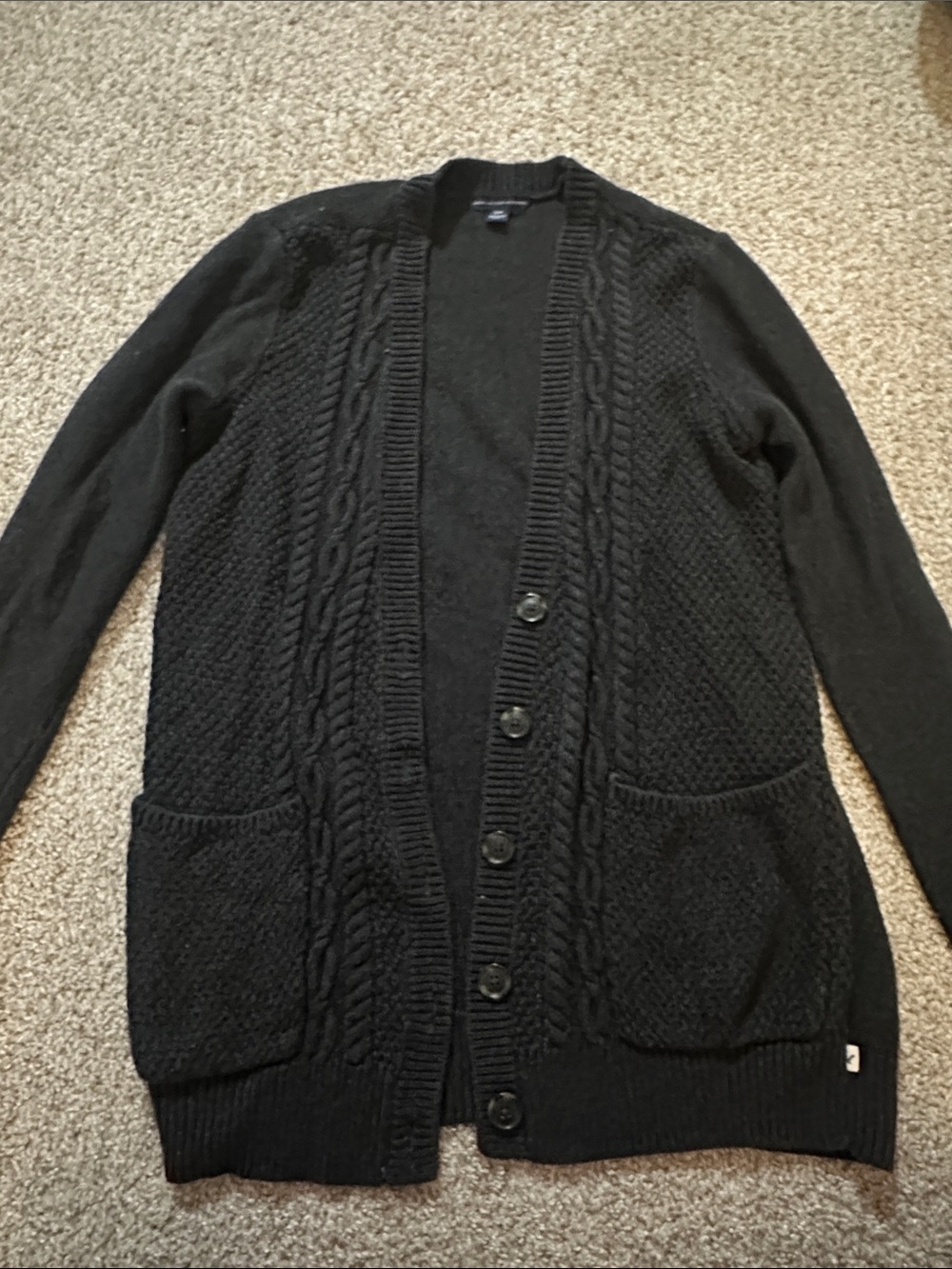 American Eagle Outfitters Black Cable-Knit Button Cardigan